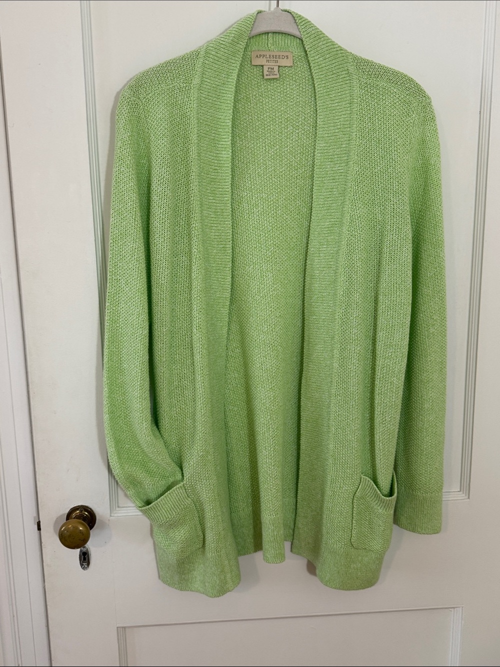 NEW! Appleseed's Lime Green Open-Front Seedstitch Cardigan with pockets, PM